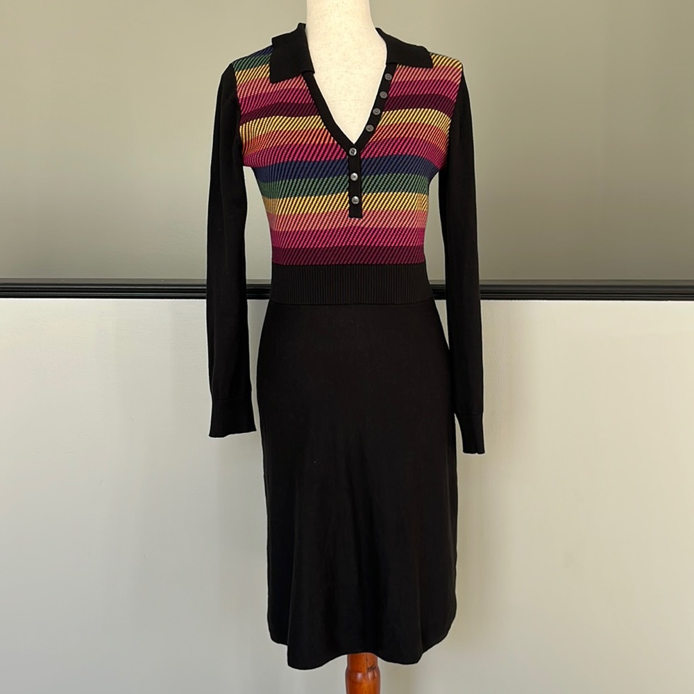 ModCloth Black Knit Dress with Multicolor Striped Bodice